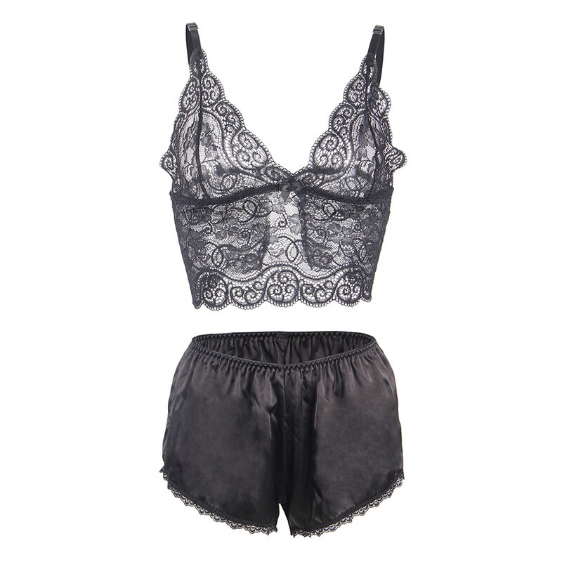 SUBBLIME – 953911 CHEMISIER DE NUIT EN SOIE ET DENTELLE + CULOTTE NOIRE S/M