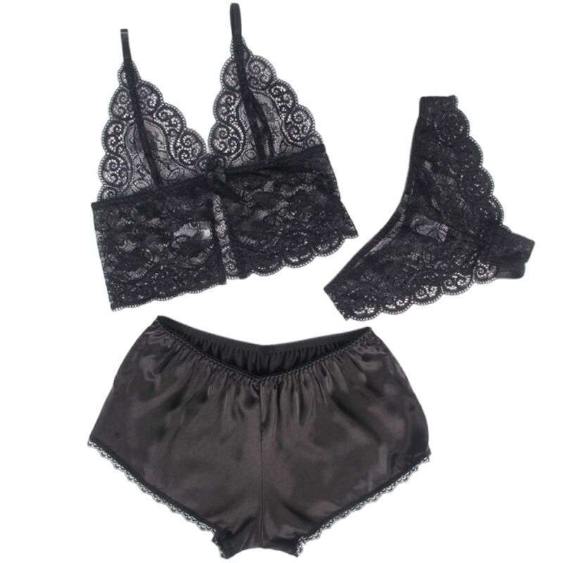 SUBBLIME – 953928 CHEMISIER DE NUIT EN SOIE ET DENTELLE + CULOTTE NOIRE L/XL
