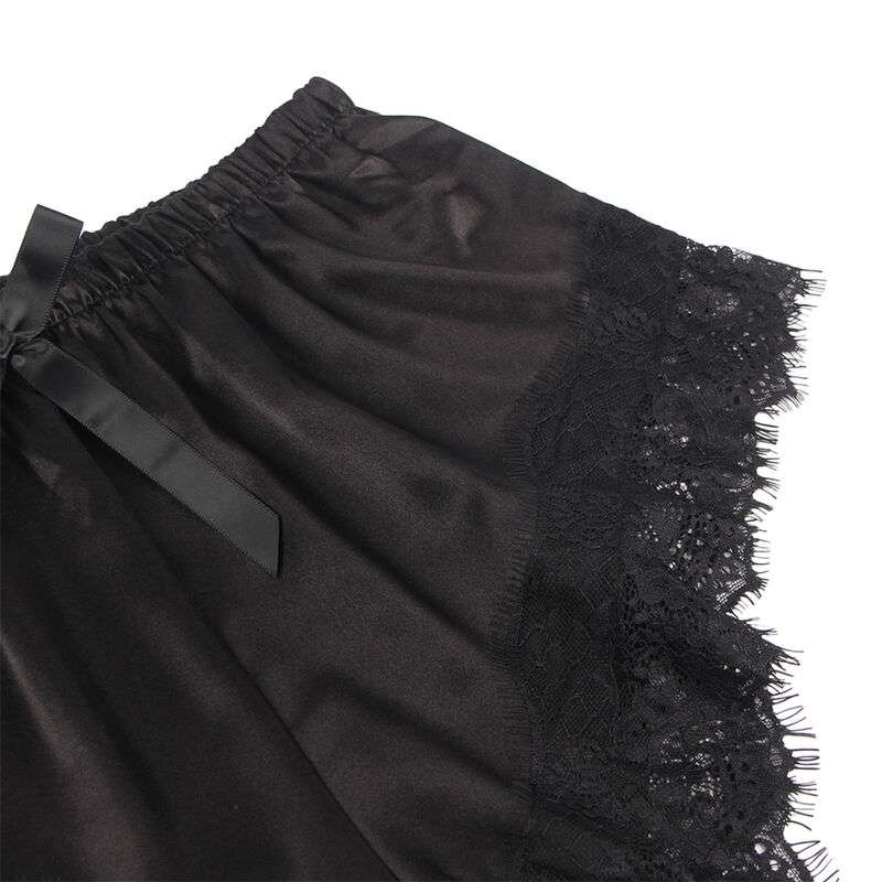 SUBBLIME – 953942 CHEMISE DE NUIT DÉCONTRACTÉE EN SOIE + PANTALON EN DENTELLE NOIR L/XL