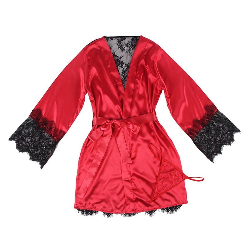 SUBBLIME – 954017 CARACO DOS TRANSPARENT EN DENTELLE + STRING ROUGE/NOIR S/M
