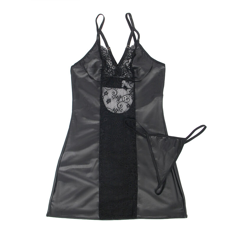 SUBBLIME – 954178 ROBE + STRING CUIR NOIR L/XL