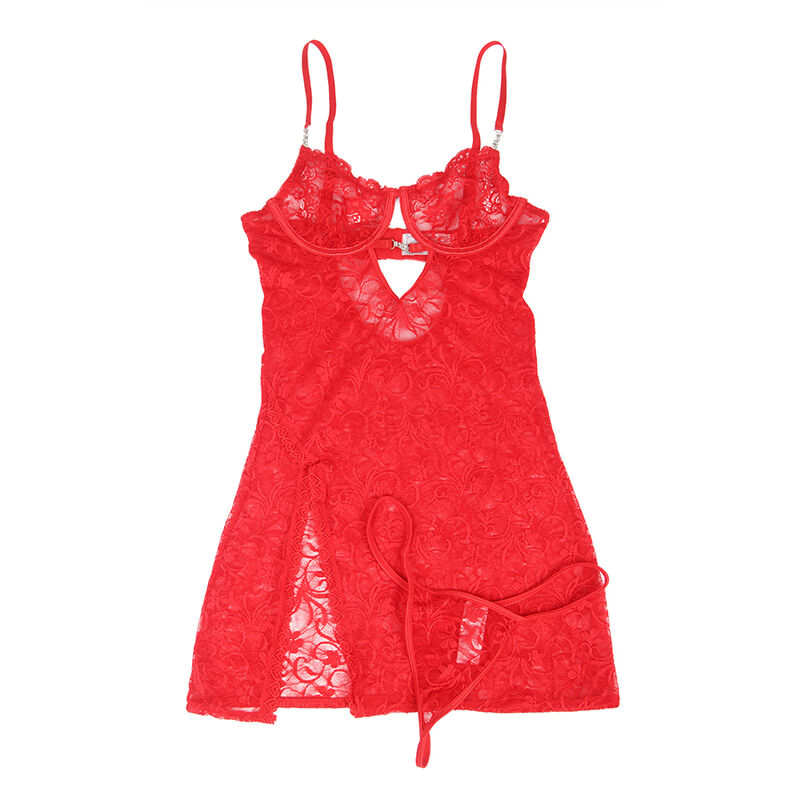 SUBBLIME – 954208 BABYDOLL EN DENTELLE À BRETELLES RÉGLABLES ROUGE S/M