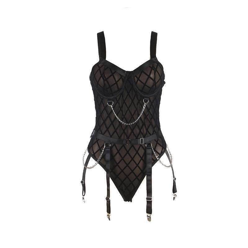 SUBBLIME – 954260 BODY AVEC CHAÎNES + PORTE-JARRETELLES NOIR S/M