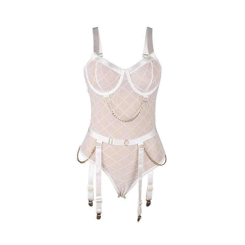 SUBBLIME – 954291 BODY AVEC CHAÎNES + PORTE-JARRETELLES BLANC L/XL