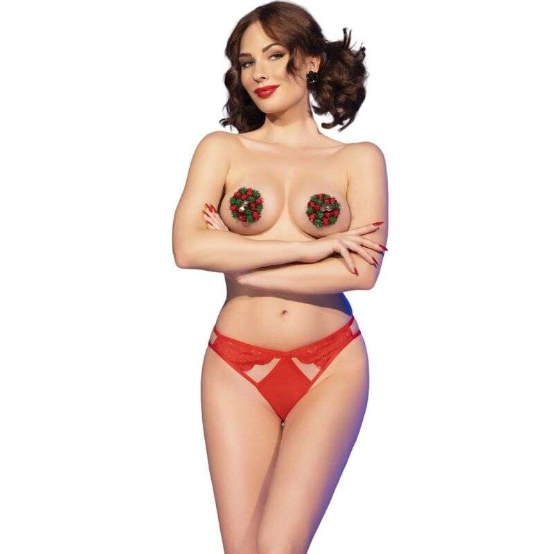 CHILIROSE – CR 4839 ENSEMBLE DE NOËL CACHE-TÉTONS + CULOTTE ROUGE S/M