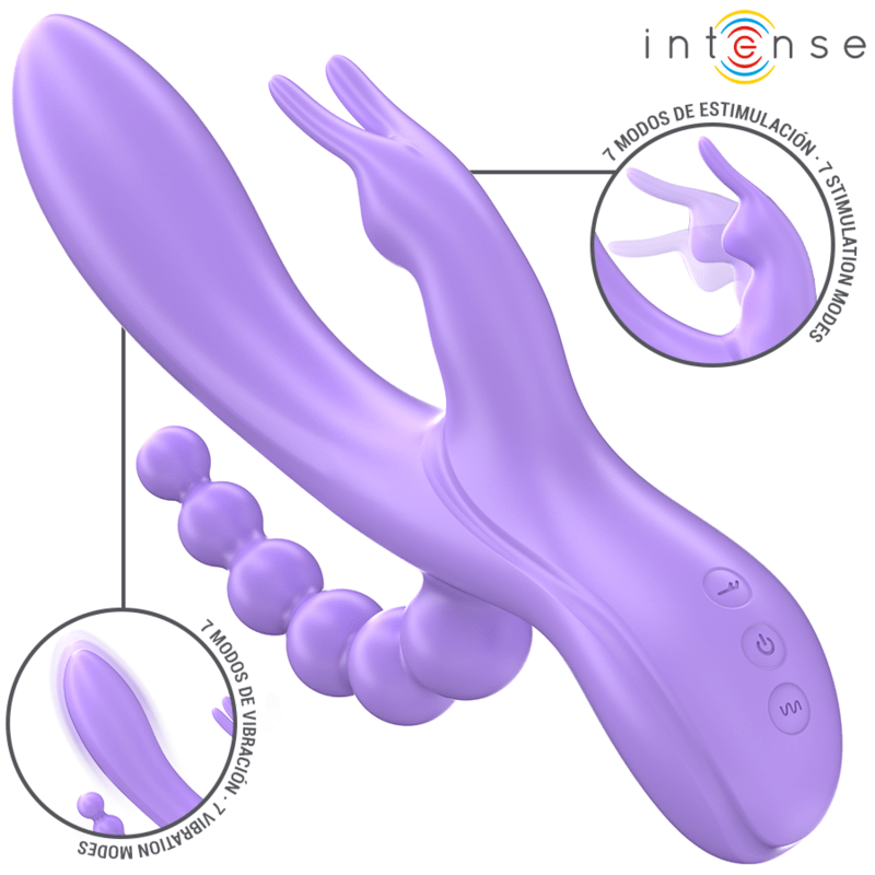 INTENSE – MIKO TRIPLE VIBRATEUR LAPIN  STIMULATEUR  ANAL 7 VIBRATIONS VIOLET