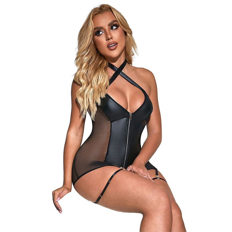 SUBBLIME – 954444 ROBE SEXY EN MAILLE CUIR NOIR S/M