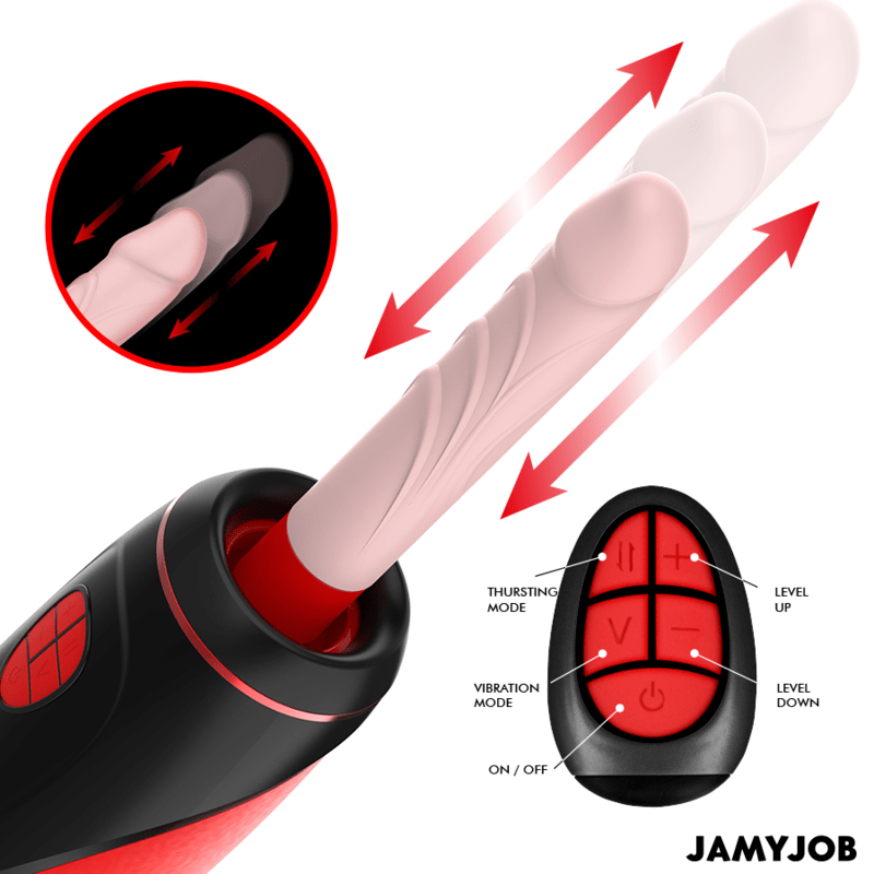 JAMYJOB – MASTURBATEUR AUTOMATIQUE PYSTON BASE AVEC DILDO À TÉLÉCOMMANDE