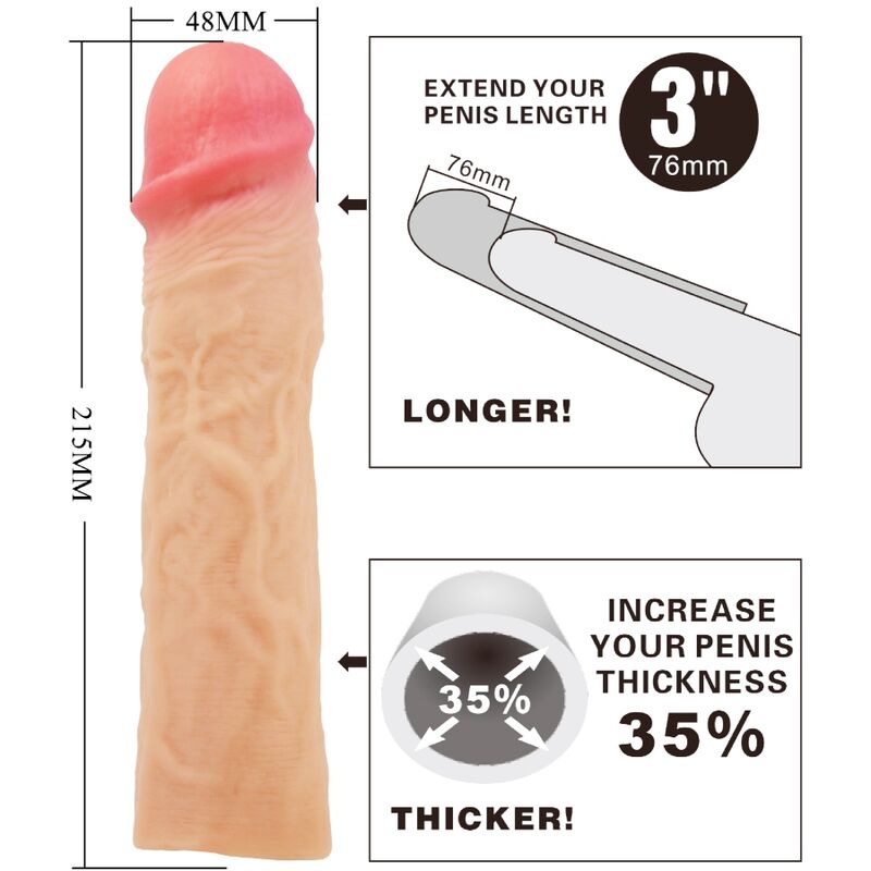 PRETTY LOVE – MANCHON DE PÉNIS DEREK AVEC EXTENSION DE 7,6 CM DE CHAIR