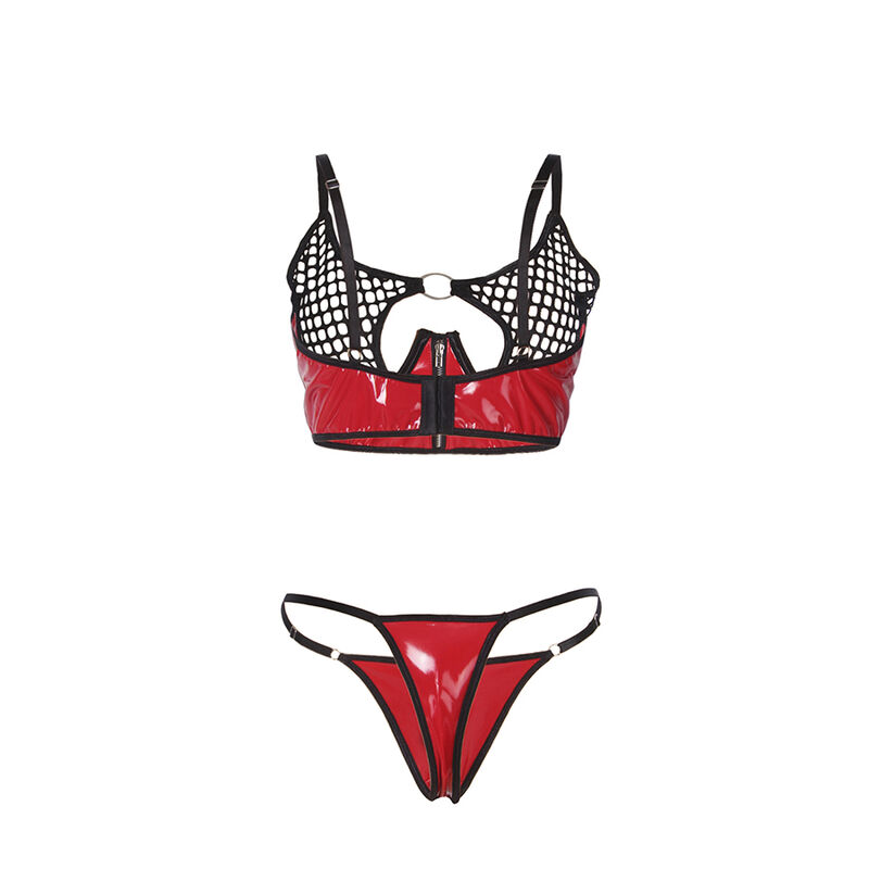 SUBBLIME – 955533 ENSEMBLE SOUTIEN-GORGE À FERMETURE ÉCLAIR EN CUIR VERNI ROUGE S/M