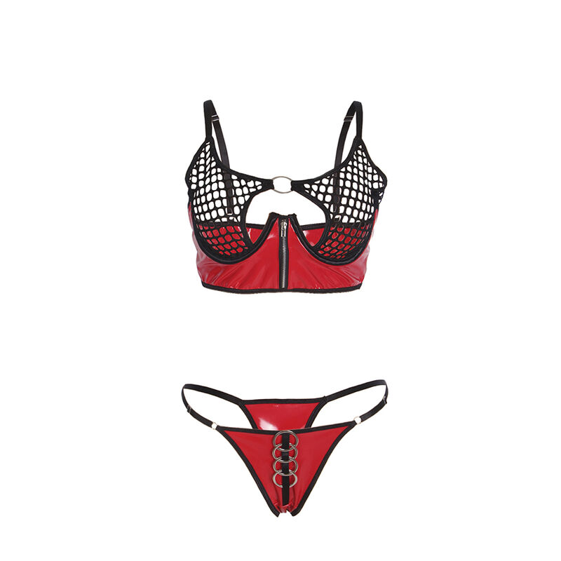 SUBBLIME – 955540 ENSEMBLE SOUTIEN-GORGE À FERMETURE ÉCLAIR EN CUIR VERNI ROUGE L/XL