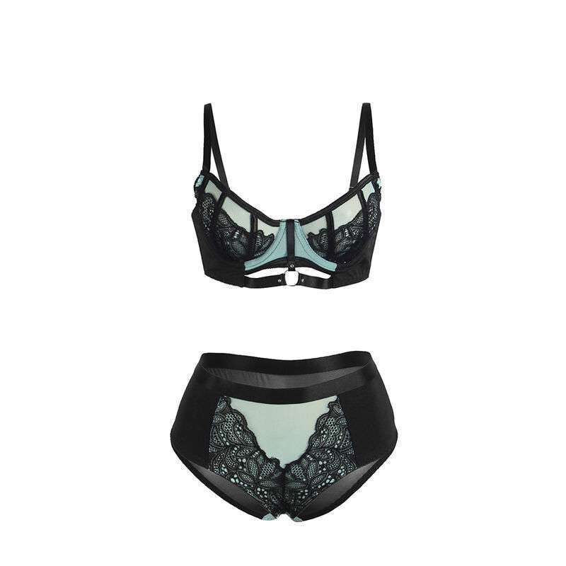 SUBBLIME – 955564 ENSEMBLE SOUTIEN-GORGE À FERMETURE ÉCLAIR EN CUIR VERNI VERT L/XL