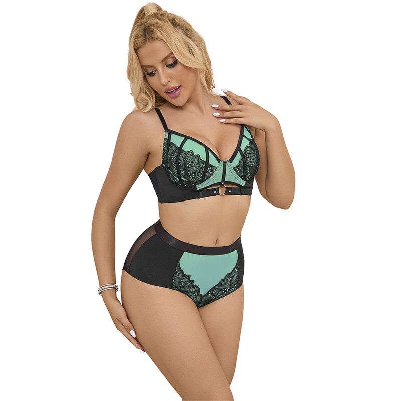 SUBBLIME – 955564 ENSEMBLE SOUTIEN-GORGE À FERMETURE ÉCLAIR EN CUIR VERNI VERT L/XL