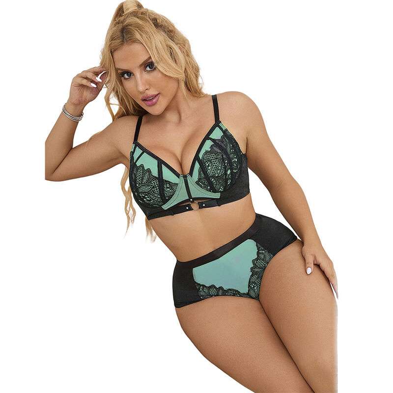 SUBBLIME – 955564 ENSEMBLE SOUTIEN-GORGE À FERMETURE ÉCLAIR EN CUIR VERNI VERT L/XL