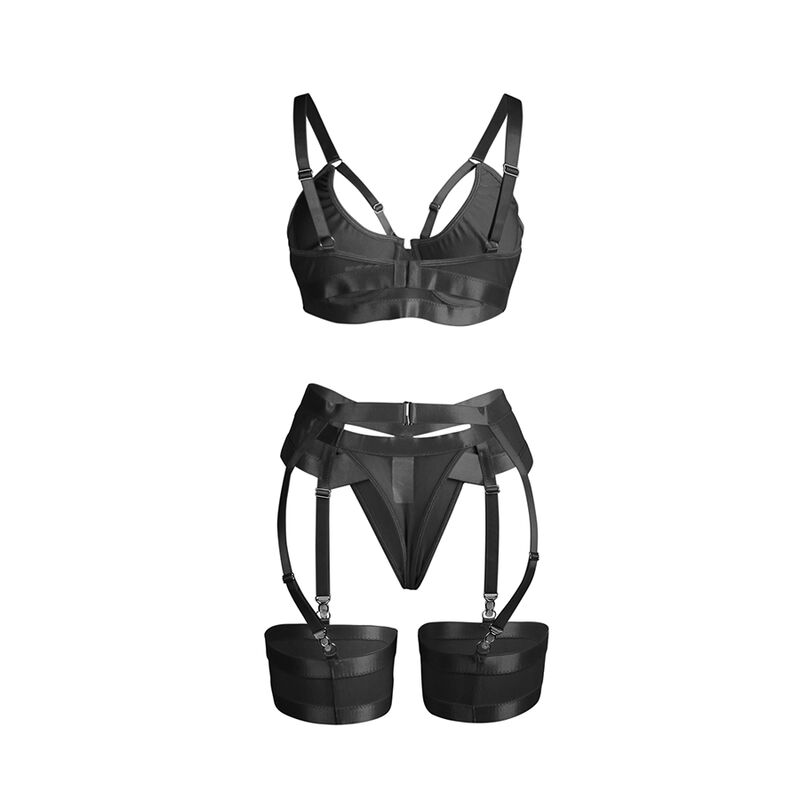 SUBBLIME – 955236 ENSEMBLE SOUTIEN-GORGE BONDAGE NOIR AVEC JARRETELLE S/M