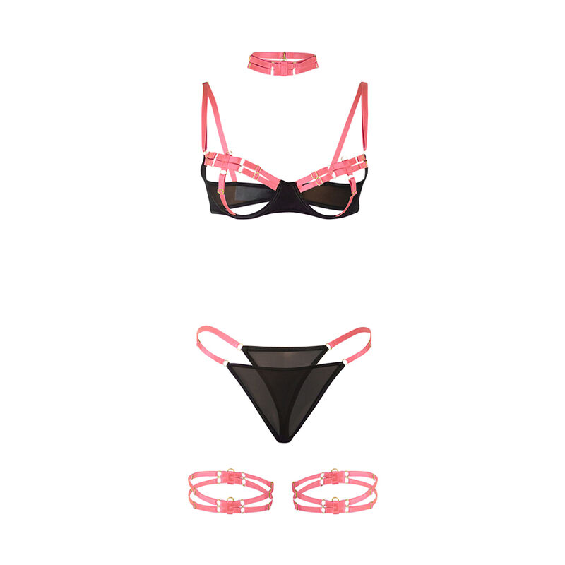 SUBBLIME – 955304 ENSEMBLE SOUTIEN-GORGE AVEC COLLIER ET DÉTAILS DE JAMBES ROSE FLUORESCENT L/XL