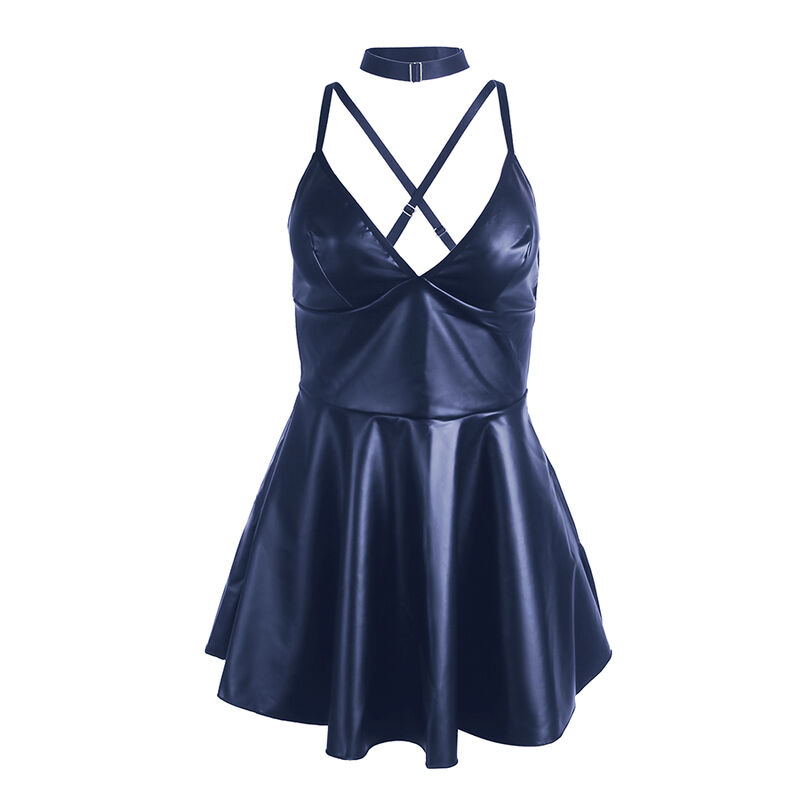 SUBBLIME – 955410 ROBE À BRETELLES EN CUIR BLEU S/M