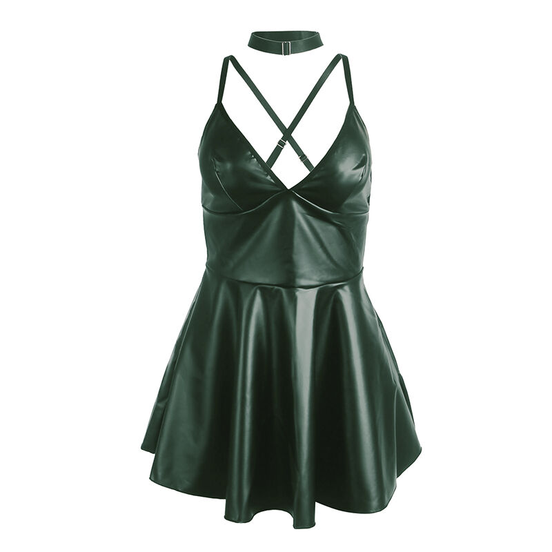 SUBBLIME – 955434 ROBE À BRETELLES EN CUIR VERT S/M