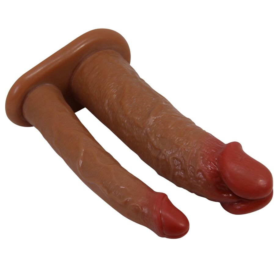 PRETTY LOVE – MANCHON DOUBLE PÉNIS YAIRON AVEC EXTENSION DE 4 CM MULÂTRE