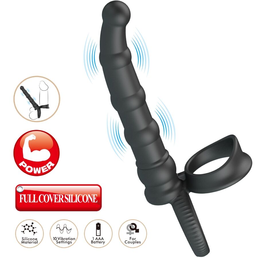 PRETTY LOVE – ANNEAU PÉNIS VIBRANT TATUM AVEC PLUG 10 VIBRATIONS NOIR