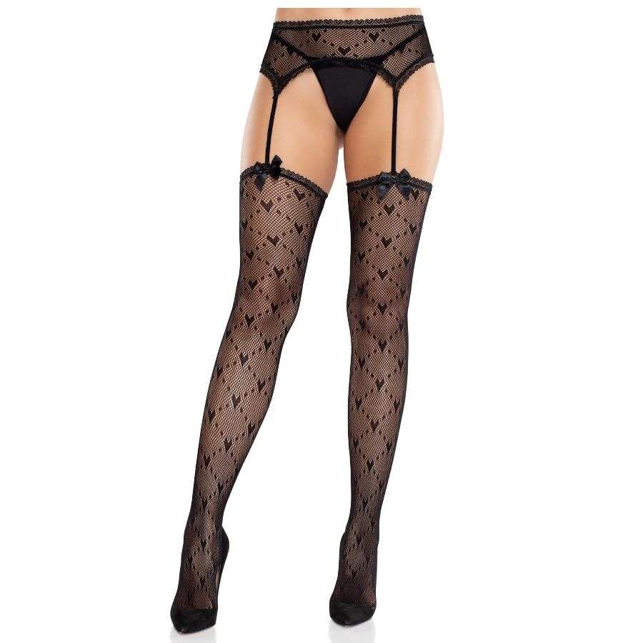 LEG AVENUE – BAS COEUR AVEC JARRETELLES NOIR