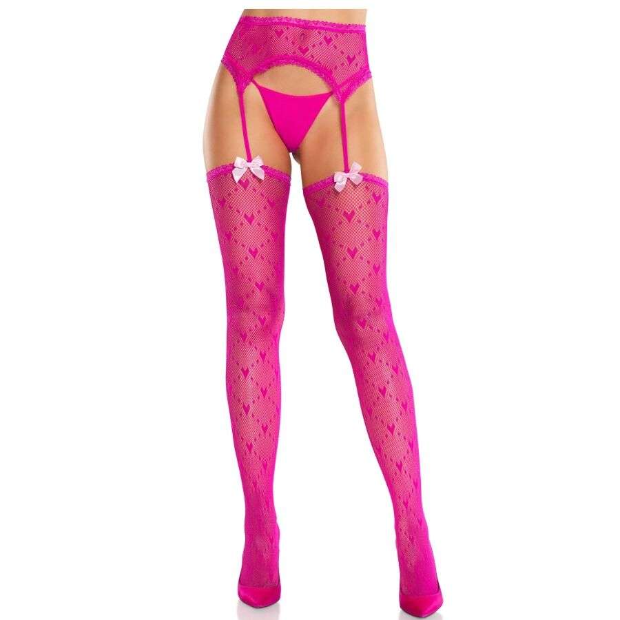 LEG AVENUE – BAS CŒUR AVEC JARRETELLES MAGENTA