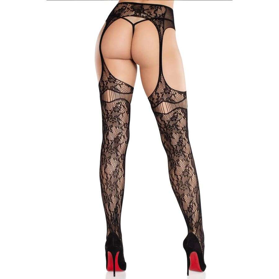 LEG AVENUE – BAS EN DENTELLE AVEC JARRETELLES NOIR