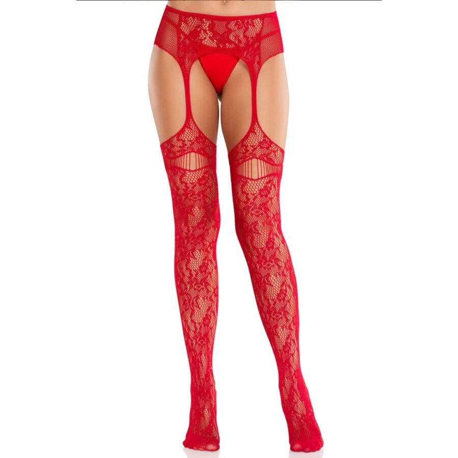 LEG AVENUE – BAS EN DENTELLE AVEC JARRETELLES ROUGES