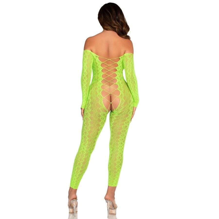 LEG AVENUE – BODYSTOCKING SANS FOURCHE EN DENTELLE SERPENT EXOTIQUE VERT FLUO