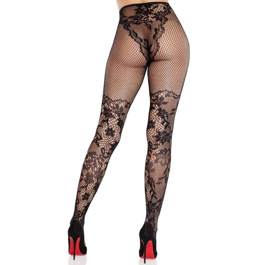 LEG AVENUE – BAS EN DENTELLE DAHLIA AVEC DÉTAIL EN FILET NOIR