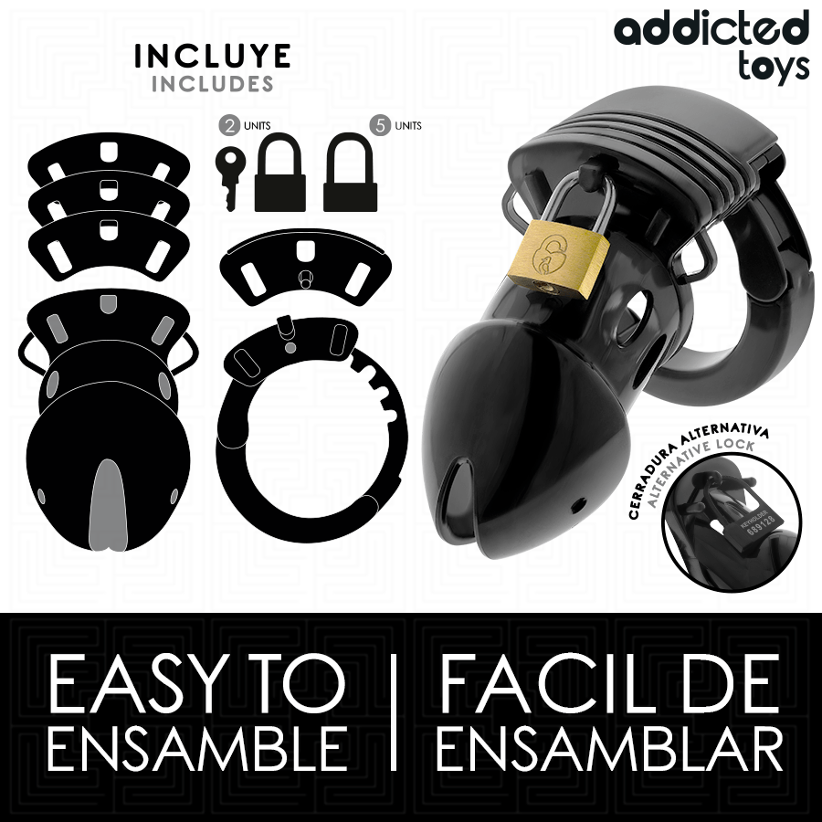 ADDICTED TOYS LOCKED – CAGE À PÉNIS CHASTETÉ PROFONDEUR 7,5 CM