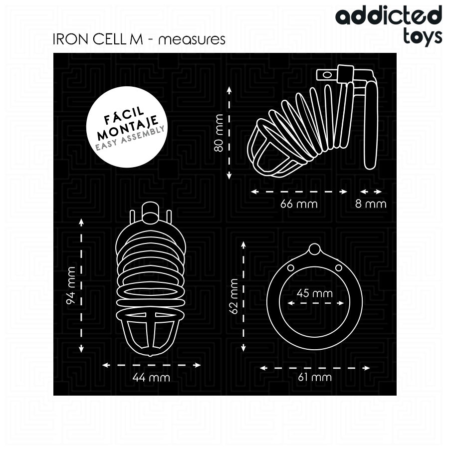 ADDICTED TOYS LOCKED – CAGE À PÉNIS EN MÉTAL IRON CELL TAILLE M