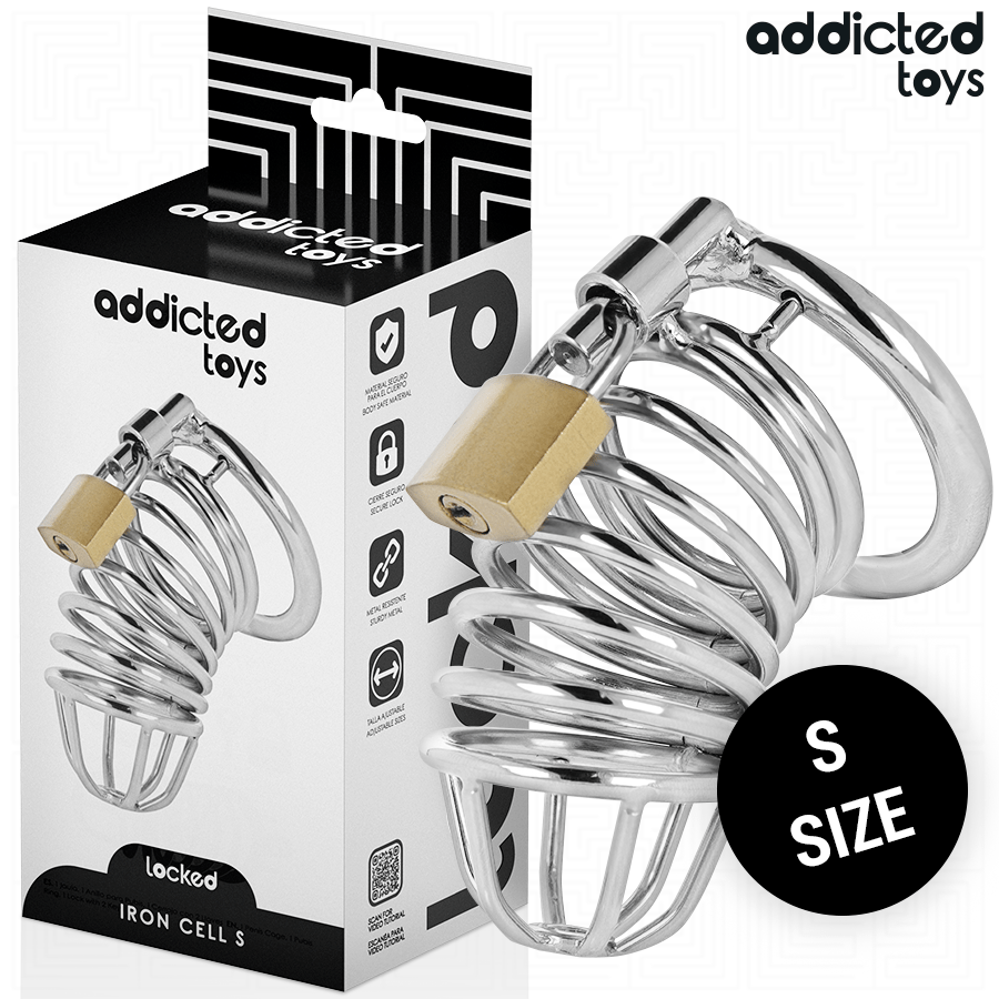 ADDICTED TOYS LOCKED – CAGE À PÉNIS EN MÉTAL IRON CELL 4 CM TAILLE S