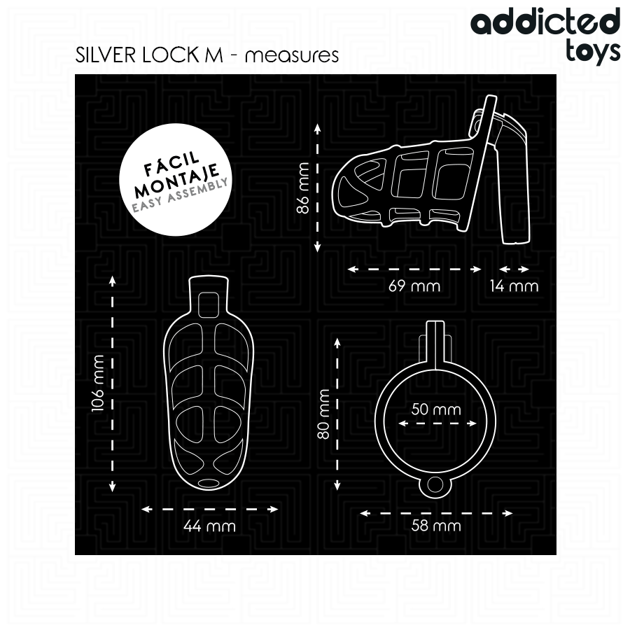 ADDICTED TOYS LOCKED – CAGE À PÉNIS EN MÉTAL AVEC VERROU ARGENT TAILLE M