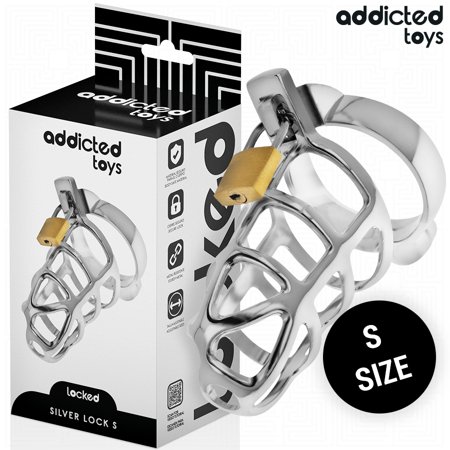 ADDICTED TOYS LOCKED – CAGE À PÉNIS EN MÉTAL AVEC VERROU ARGENT TAILLE S