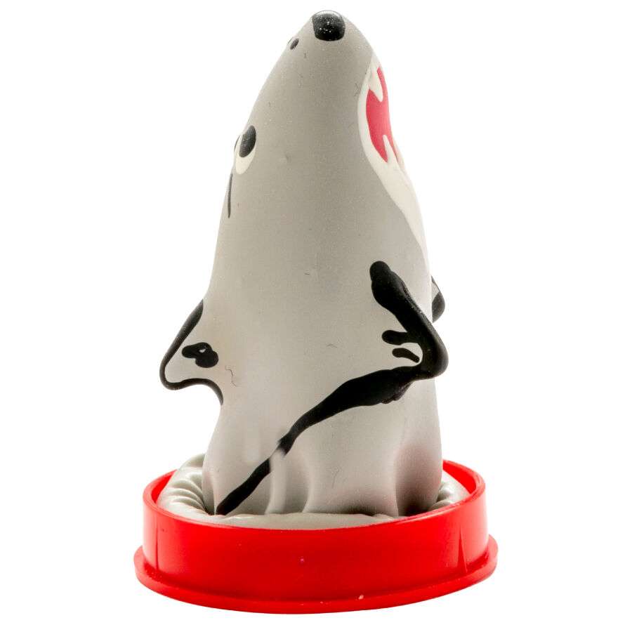 CONDOMERIE – PRÉSERVATIFS FANTAISIE PEINTS À LA MAIN MODÈLE REQUIN 1