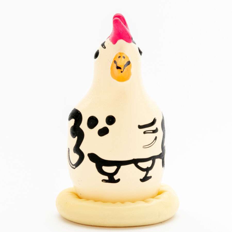 CONDOMERIE – PRÉSERVATIFS FANTAISIE PEINTS À LA MAIN COQ COCKY