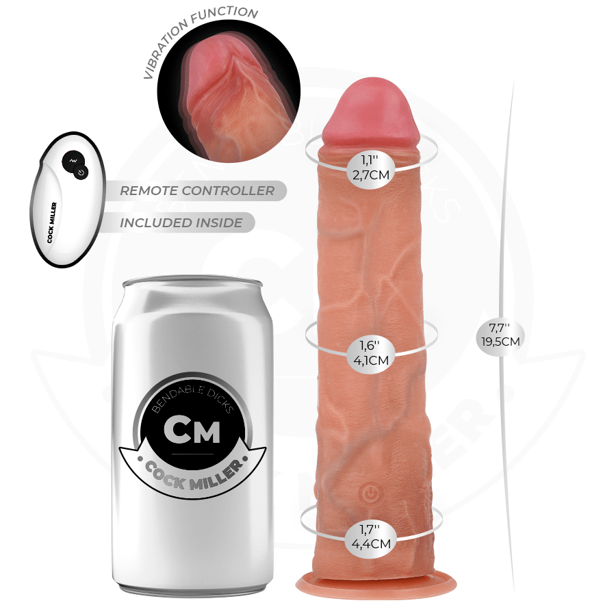 COCK MILLER – GODE RÉALISTE AVEC VENTOUSE ET TÉLÉCOMMANDE VIBRATIONS 19,5 CM