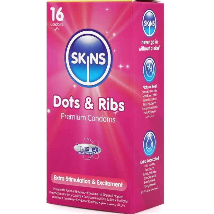 SKINS – PACK DE 16 PRÉSERVATIFS PREMIUM DOTS  RIBS