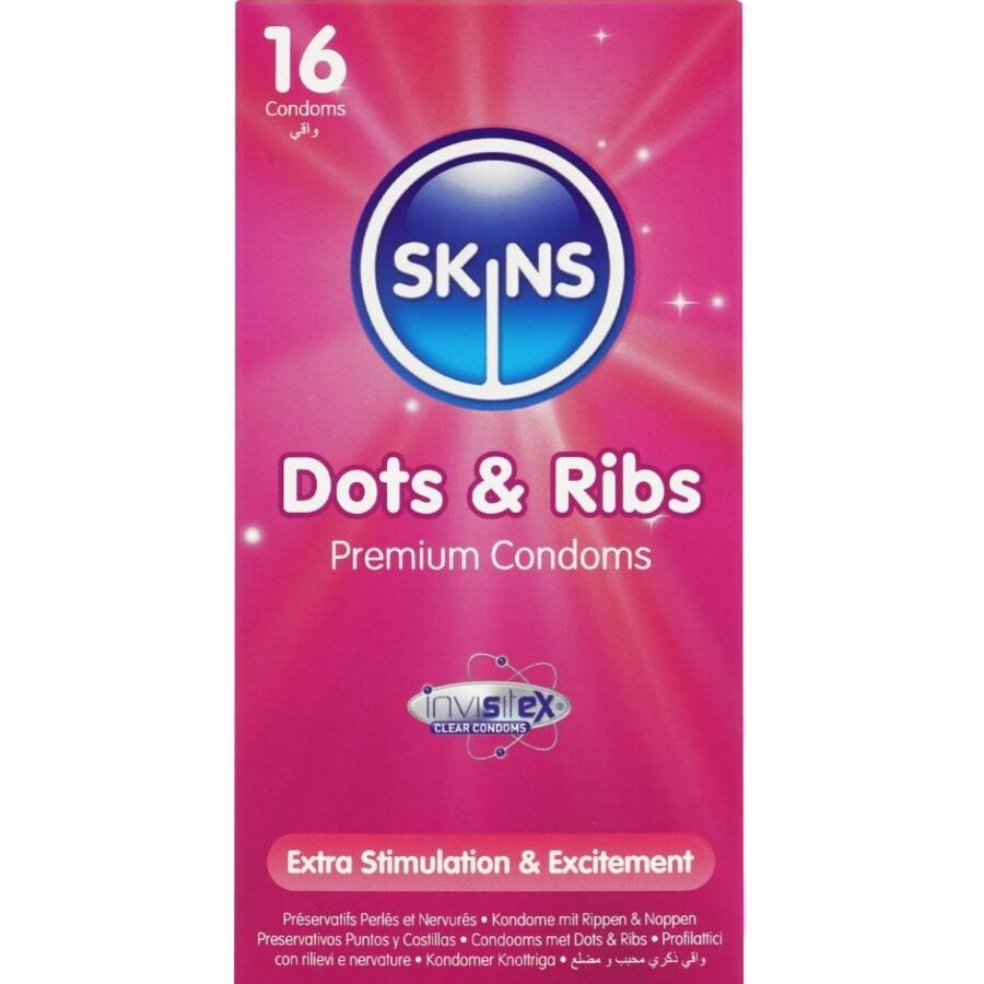 SKINS – PACK DE 16 PRÉSERVATIFS PREMIUM DOTS  RIBS