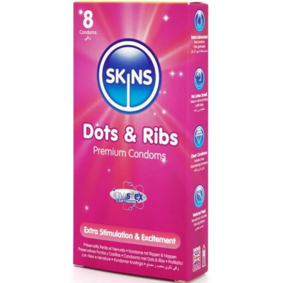 SKINS – PACK DE 8 PRÉSERVATIFS PREMIUM DOTS  RIBS