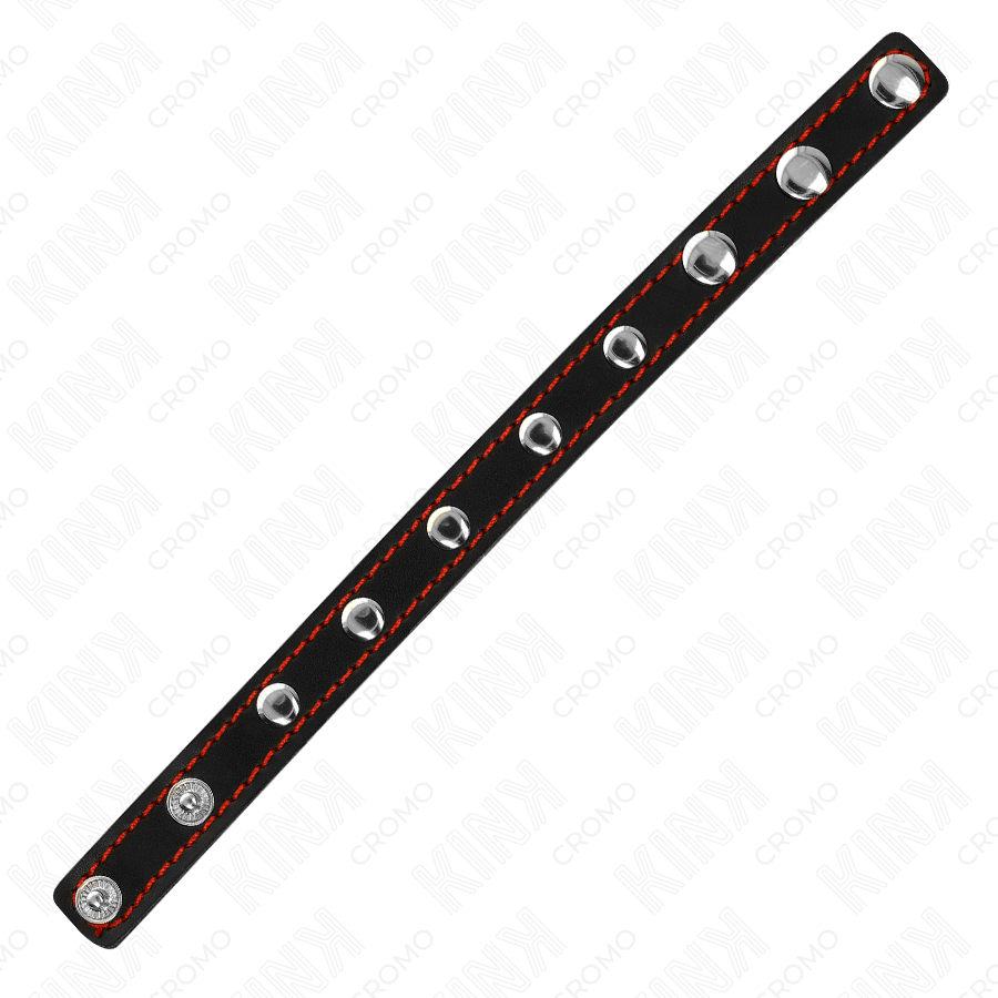 KINK – ANNEAU PÉNIS EN CUIR AVEC FERMETURE À PRESSION DOUBLURE ROUGE 21 X 1,5 CM
