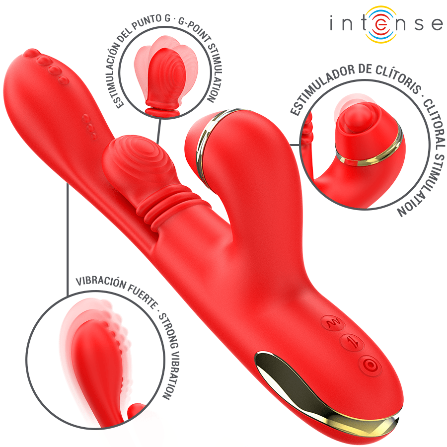 INTENSE – STIMULATEUR DE CLITORIS MULTIFONCTION KATY 4 TÊTES INTERCHANGEABLES ROUGE
