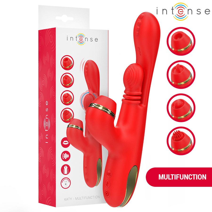 INTENSE – STIMULATEUR DE CLITORIS MULTIFONCTION KATY 4 TÊTES INTERCHANGEABLES ROUGE