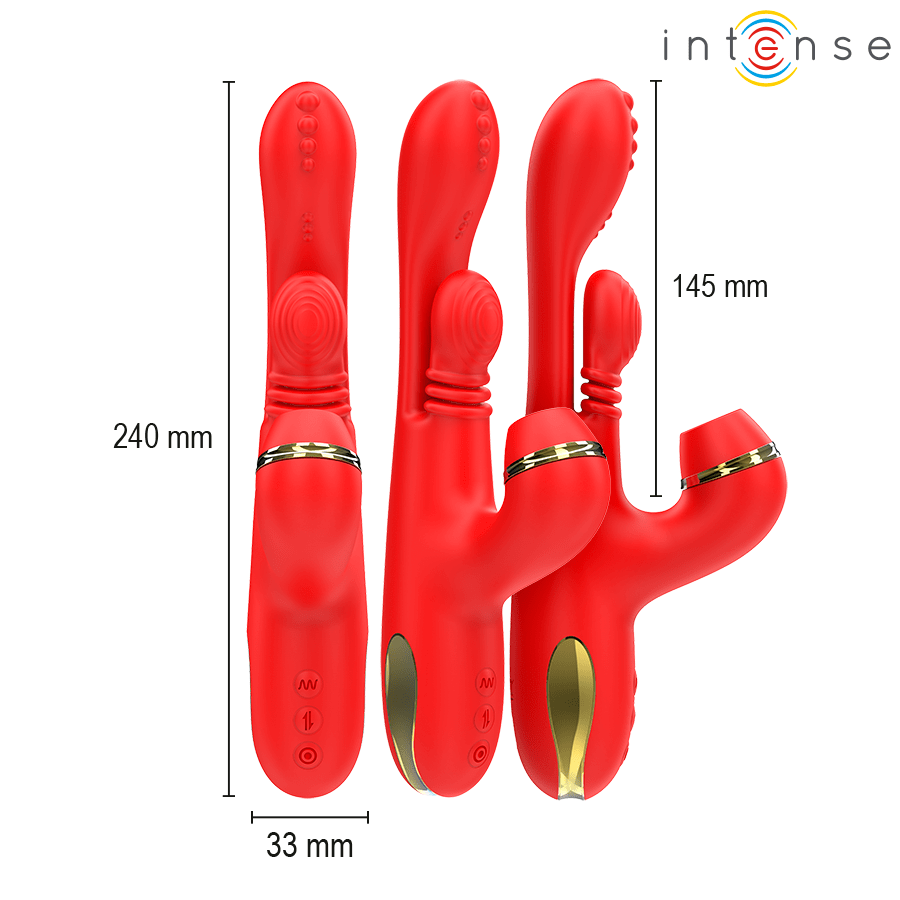 INTENSE – STIMULATEUR DE CLITORIS MULTIFONCTION KATY 4 TÊTES INTERCHANGEABLES ROUGE