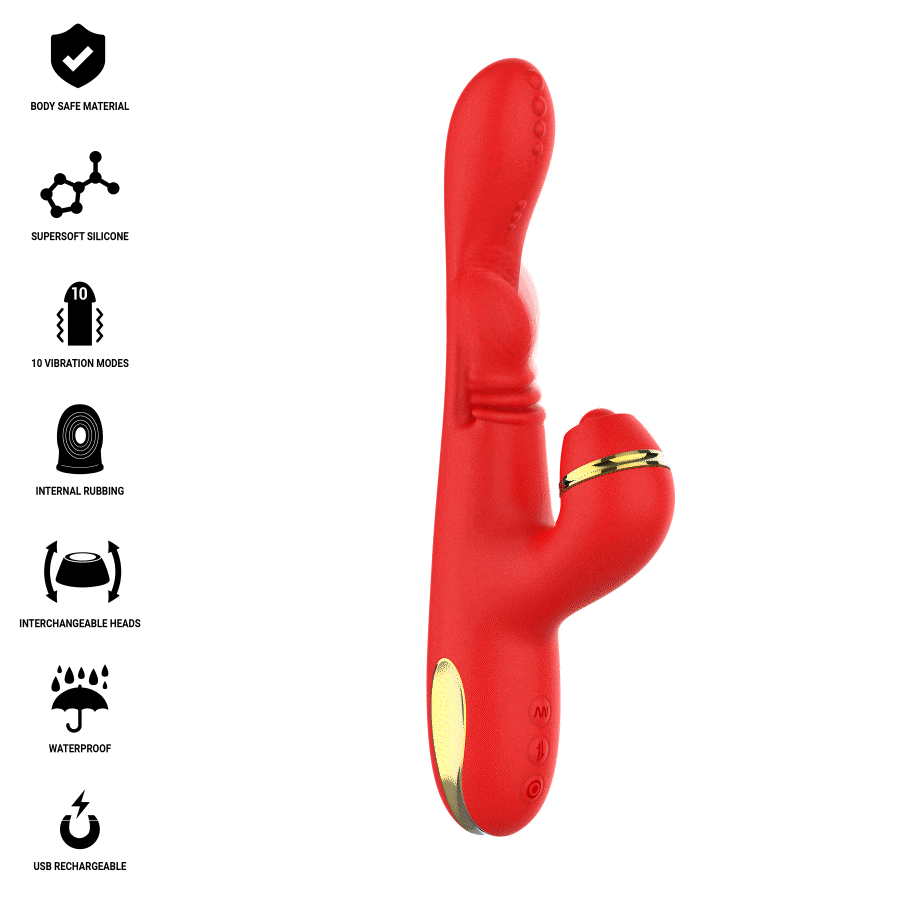 INTENSE – STIMULATEUR DE CLITORIS MULTIFONCTION KATY 4 TÊTES INTERCHANGEABLES ROUGE