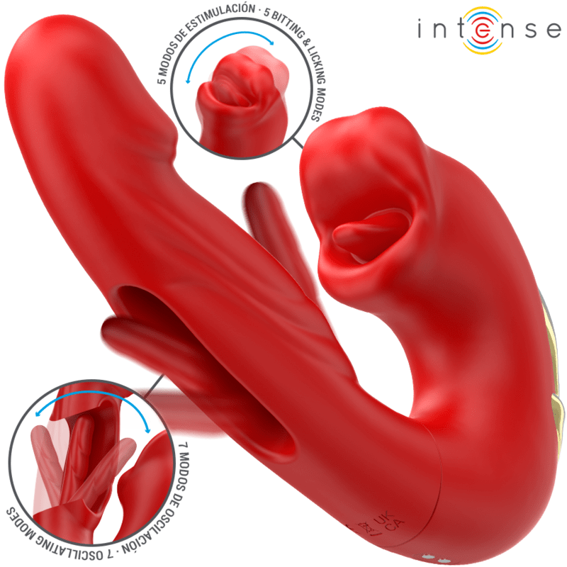 INTENSE – NATHY DOUBLE VIBRATEUR AVEC BOUCHE STIMULANTE MULTIFONCTION ROUGE