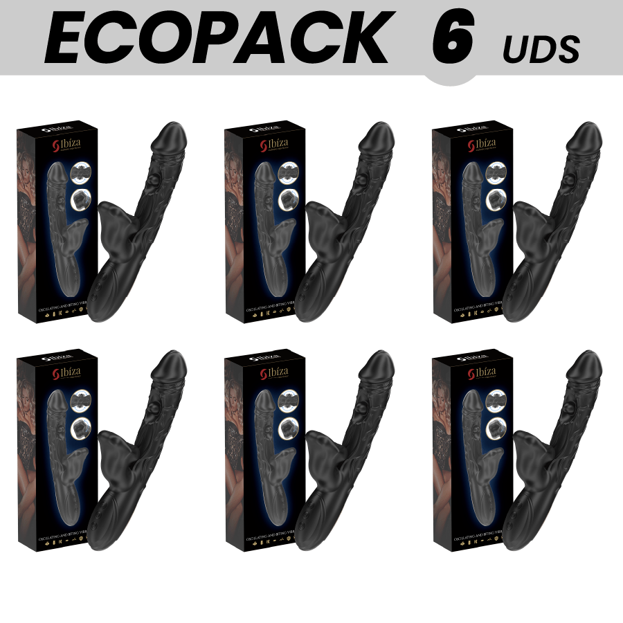 ECOPACKS 6 UNITÉS – VIBRATEUR ET STIMULATEUR DE CLITORIS IBIZA AVEC EFFET DE MORSURE ET DE ROTATION