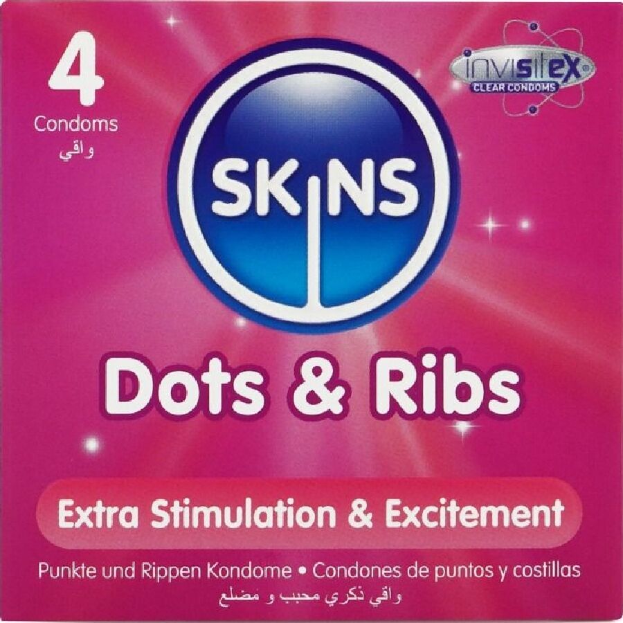 SKINS – PACK DE 4 PRÉSERVATIFS PREMIUM DOTS  RIBS
