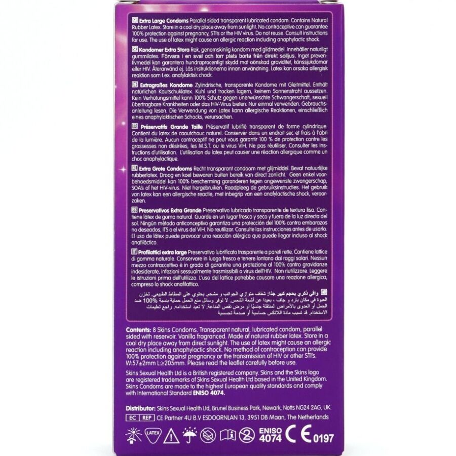 SKINS – PACK DE 8 PRÉSERVATIFS EXTRA LARGES PREMIUM